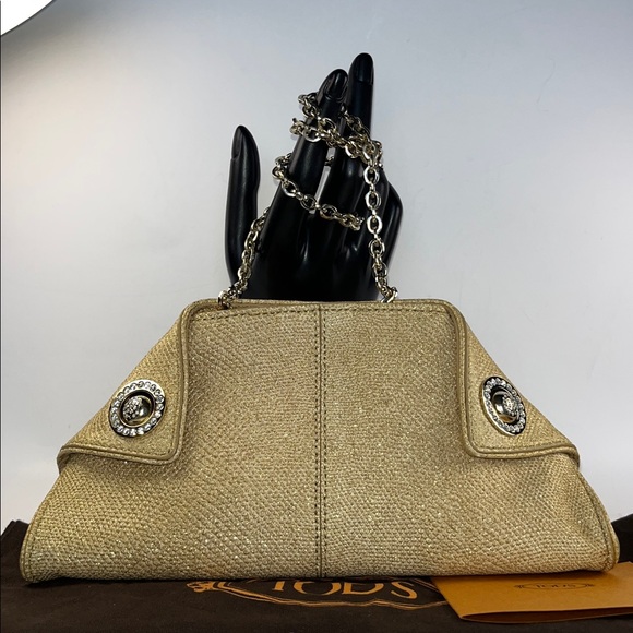 Authentic TOD'S ‘New Girelli’ Light Gold Shimmer Lizard Skin Leather Clutch